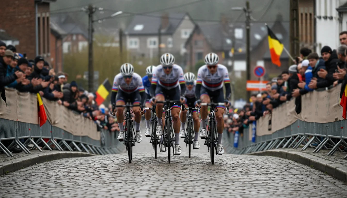 Cyclistes grimpant le Mur de Huy lors de la Flèche Wallonne