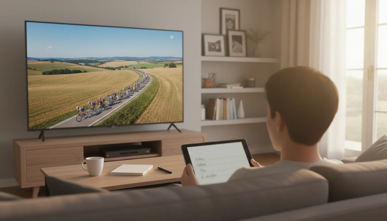 Spectateurs regardant une étape de cyclisme en direct sur écran — paris live cyclisme
